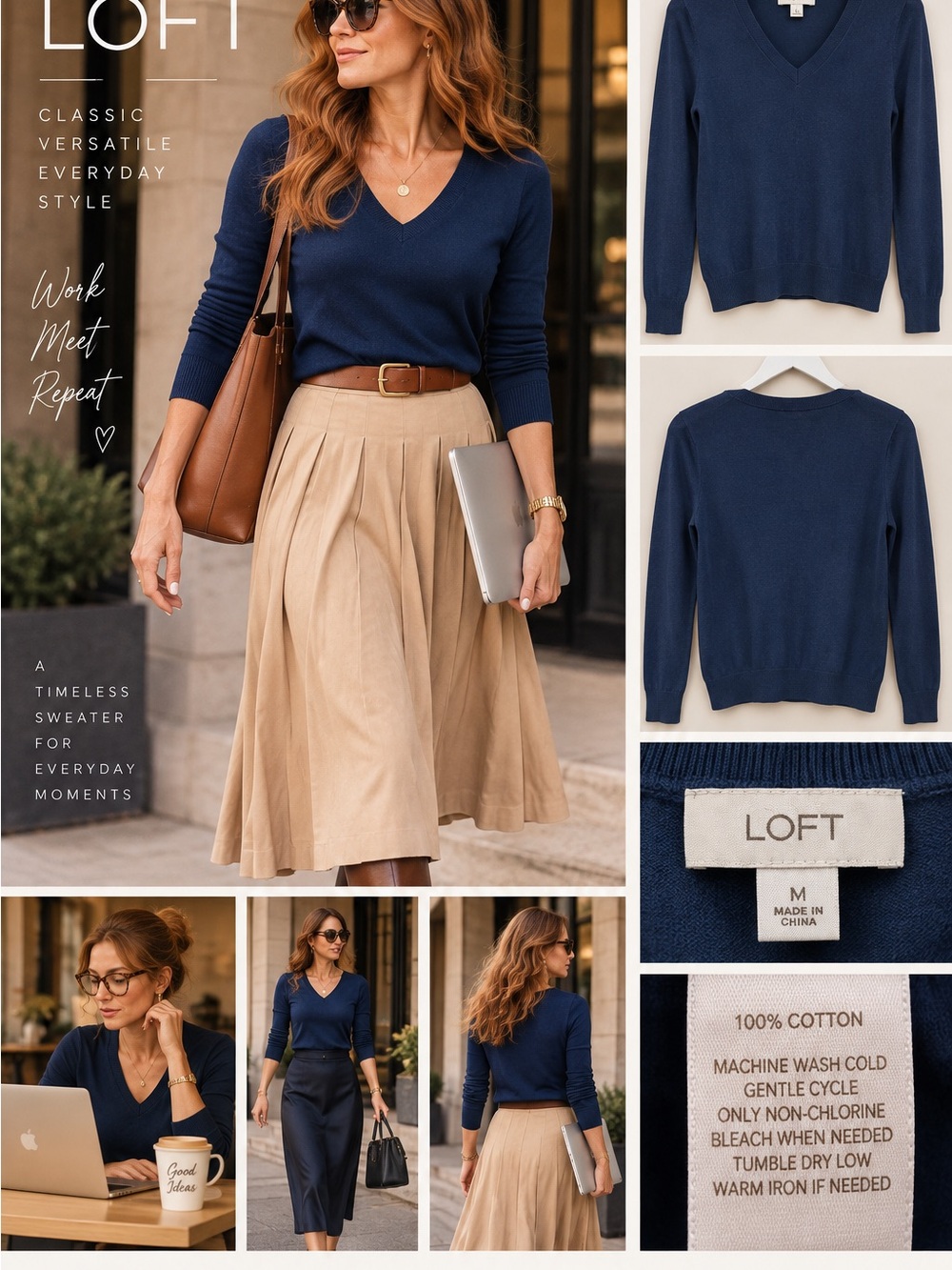 LOFT Women's Dark Blue V-Neck Sweater